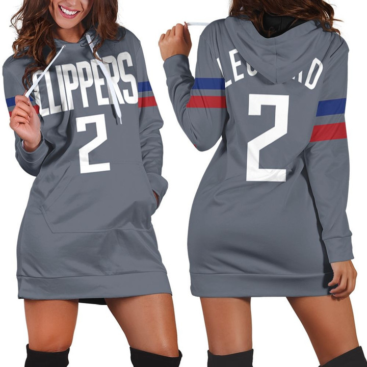 Clippers Kawhi Leonard 2020-21 Earned Edition Gray Jersey Inspired Style Hoodie Dress Sweater Dress Sweatshirt Dress - 1