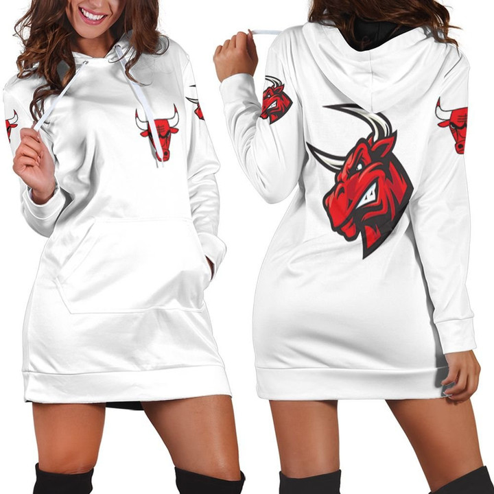 Chicago Bulls Basketball Classic Mascot Logo Gift For Bulls Fans White Hoodie Dress Sweater Dress Sweatshirt Dress - 1