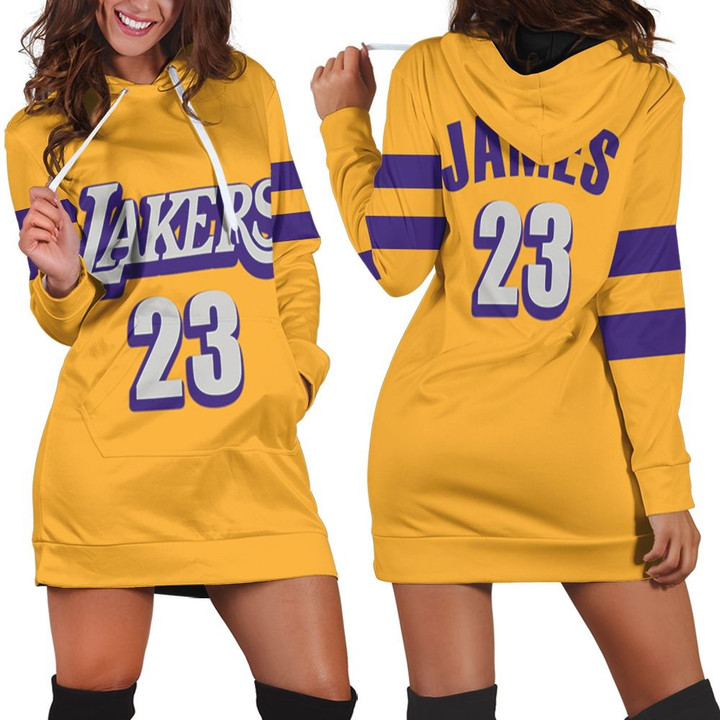 Lebron James Los Angeles Lakers 2020 Finished Swingman Yellow City Edition Jersey Hoodie Dress Sweater Dress Sweatshirt Dress - 1