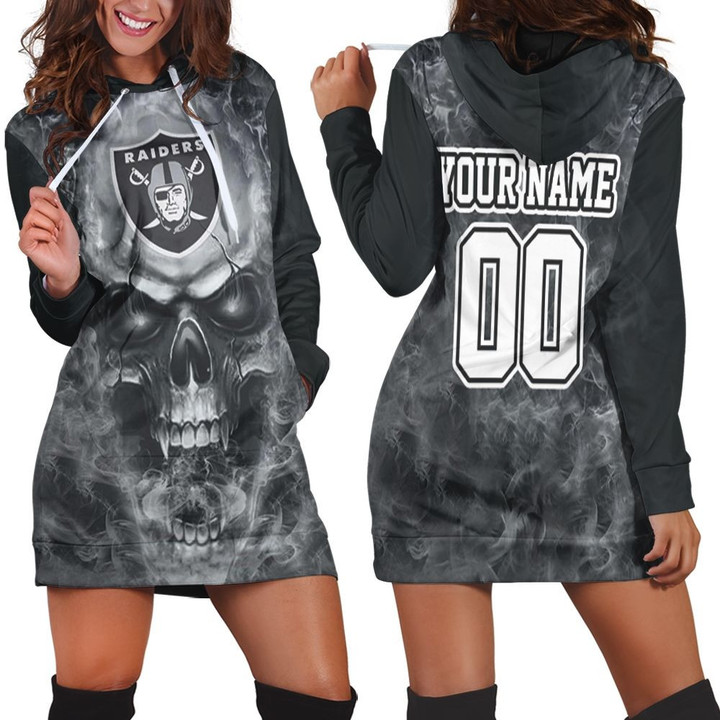 Oakland Raiders 3d Skull Personalized Hoodie Dress Sweater Dress Sweatshirt Dress - 1