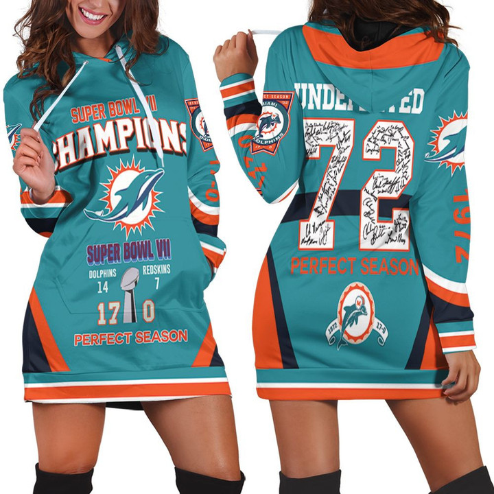 Dolphins Super Bowl Vii Champions 1972 Season Undefeated For Fan 3d Printed Hoodie Hoodie Dress Sweater Dress Sweatshirt Dress - 1