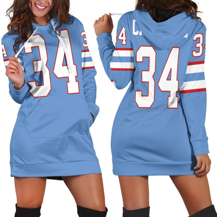 Houston Oilers Earl Campbell Light Blue 1980 Throwback Retired Player Jersey Inspired Style Hoodie Dress Sweater Dress Sweatshirt Dress - 1
