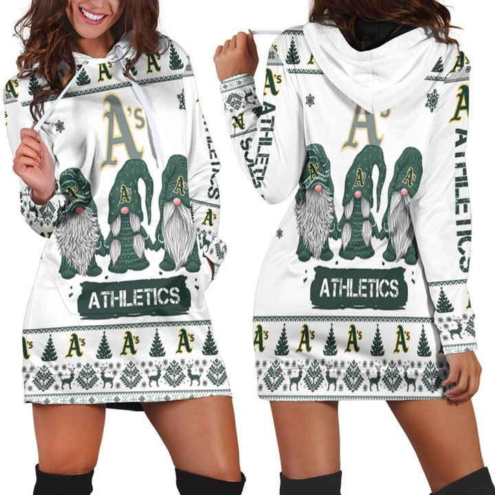 Christmas Gnomes Oakland Athletics Ugly Sweatshirt Christmas 3d Hoodie Dress Sweater Dress Sweatshirt Dress - 1