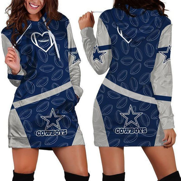 Dallas Cowboys Balls Heart For Fan 3d Printed Hoodie Dress Sweater Dress Sweatshirt Dress 3d Hoodie Dress Sweater Dress Tshirt - 1