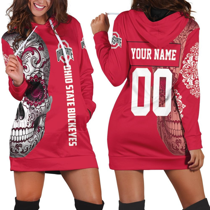 Ohio State Buckeyes Sugar Skull 3d Personalized Hoodie Dress Sweater Dress Sweatshirt Dress - 1