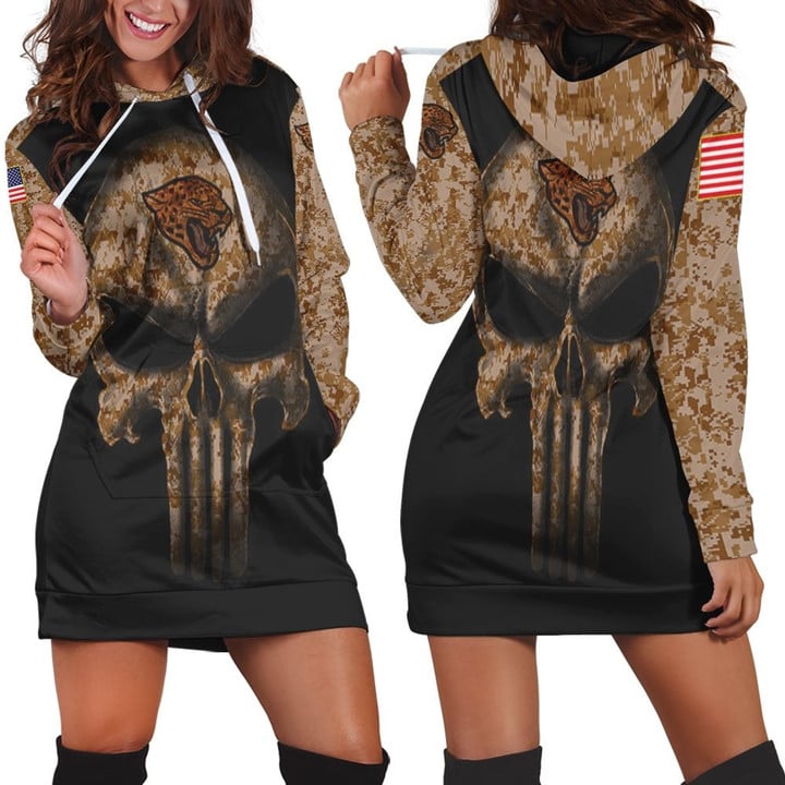 Camouflage Skull Jacksonville Jaguars American Flag Hoodie Dress Sweater Dress Sweatshirt Dress - 1