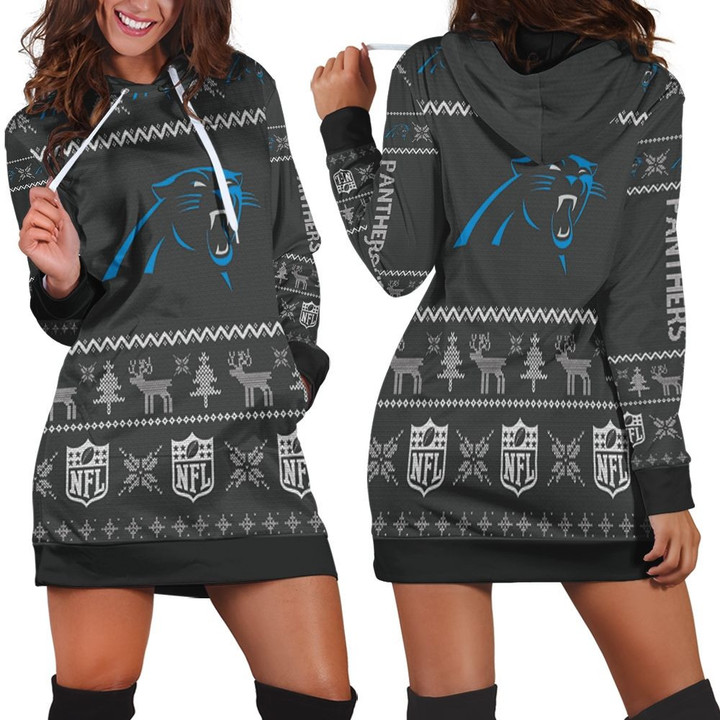 Carolina Panthers Nfl Ugly Sweatshirt Christmas 3d Hoodie Dress Sweater Dress Sweatshirt Dress - 1