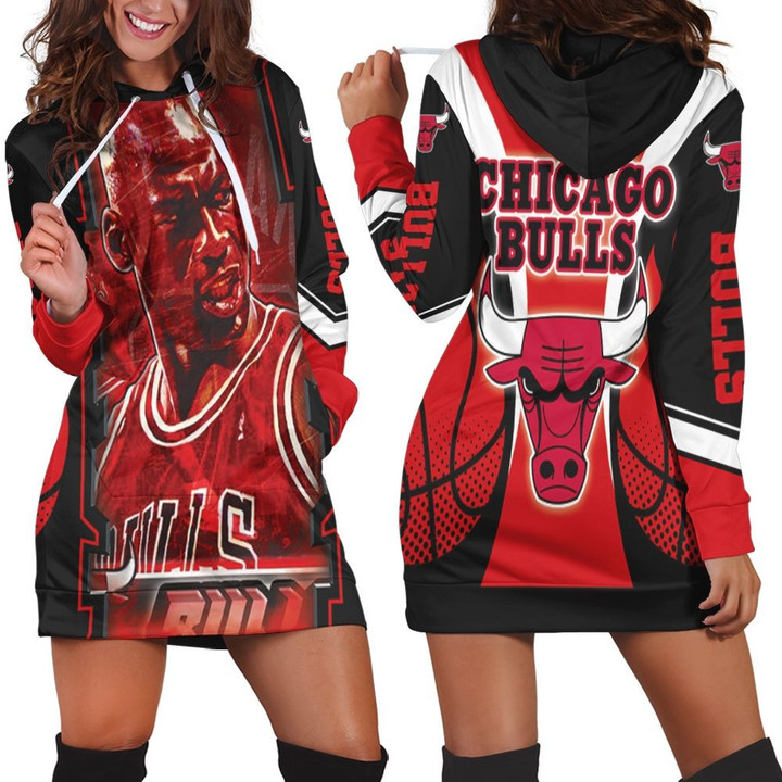 Michael Jordan Chicago Bulls 23 Fireball Hoodie Dress Sweater Dress Sweatshirt Dress - 1