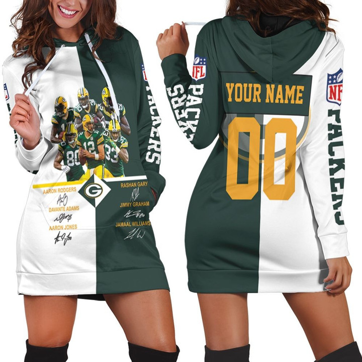 Green Bay Packers Signed Fan 3d Personalized Hoodie Dress Sweater Dress Sweatshirt Dress - 1