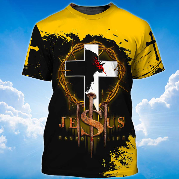 Jesus Christ Saved My Life Yellow And Black Color T-Shirt - 1