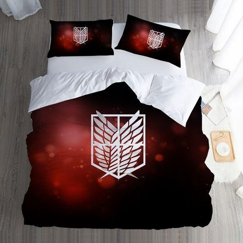 Attack On Titan Bed Set Red Survey Corps Anime Bedding