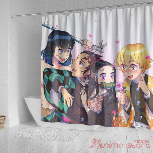 Demon Slayer Shower Curtain Custom Tanjio x Inosuke x Zenitsu x Nezuko Character Design