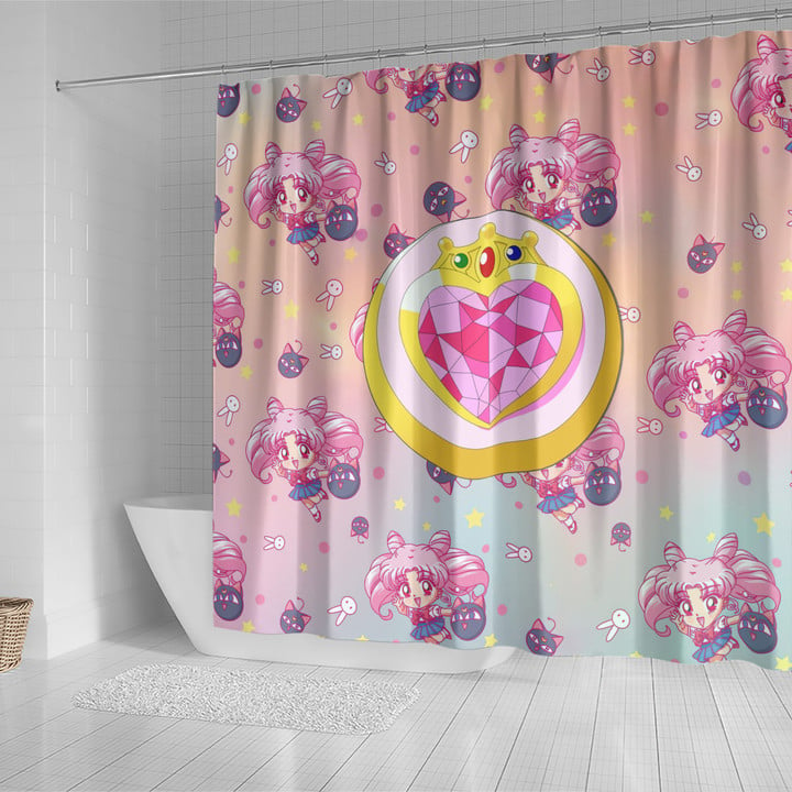 Sailor Moon Shower Curtain Custom Chibi Moon Pattern Design