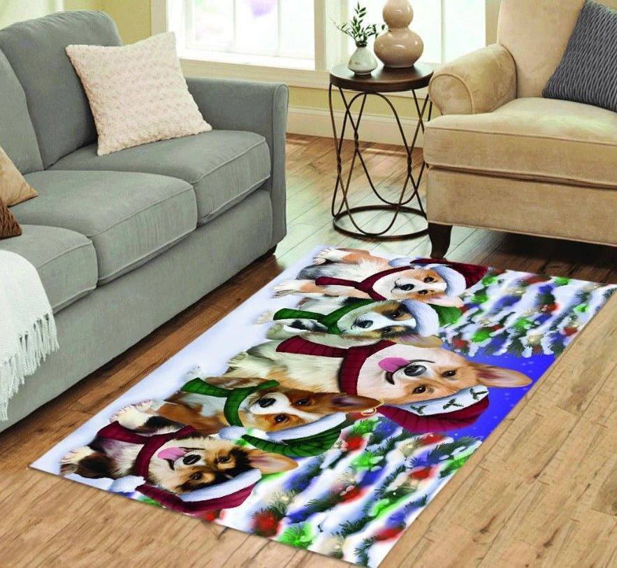 Corgi Dogs Christmas Family Portrait In Holiday Scenic Background Area Rug CLA20120728R Rug
