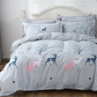 Pink Gray And Blue Deer And Tree Print Jungle Safari Animal Themed Shabby Chic CLA1210376B Bedding Sets