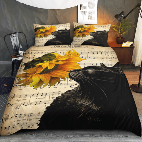 Woonistore  Black Cat Music note Bedding Set W040927 Bedroom Decor
