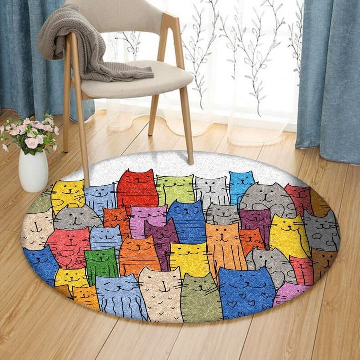 Cats Colorful VD1701030RR Round Carpet