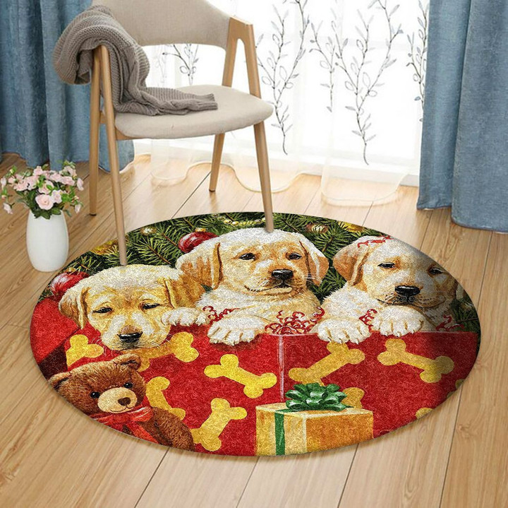 Christmas Golden Retriever Puppy DN1910148RR Round Carpet