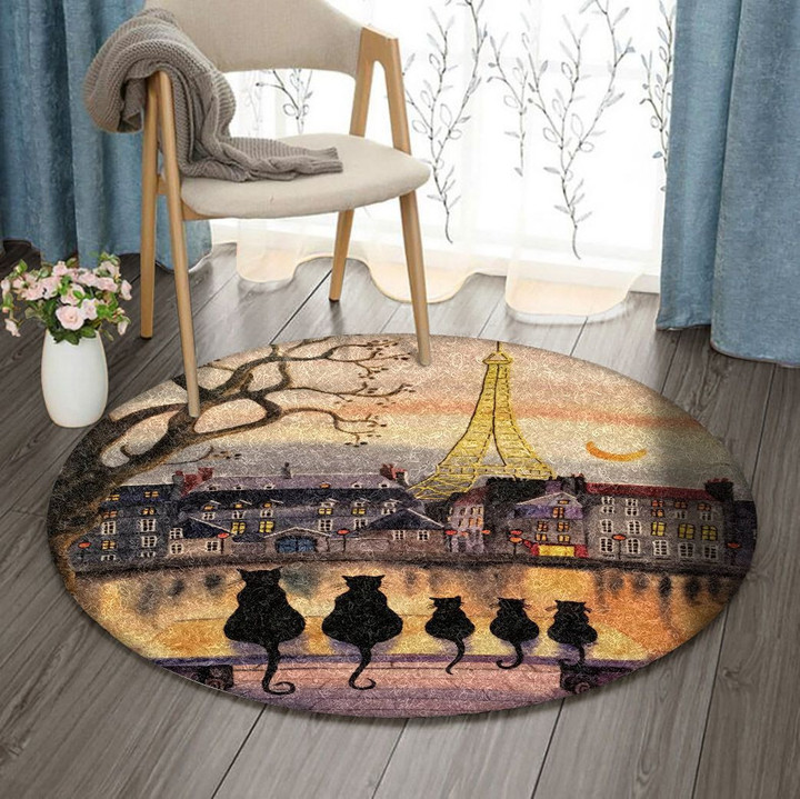 Black Cat Eiffel Tower DV1510009RR Round Carpet