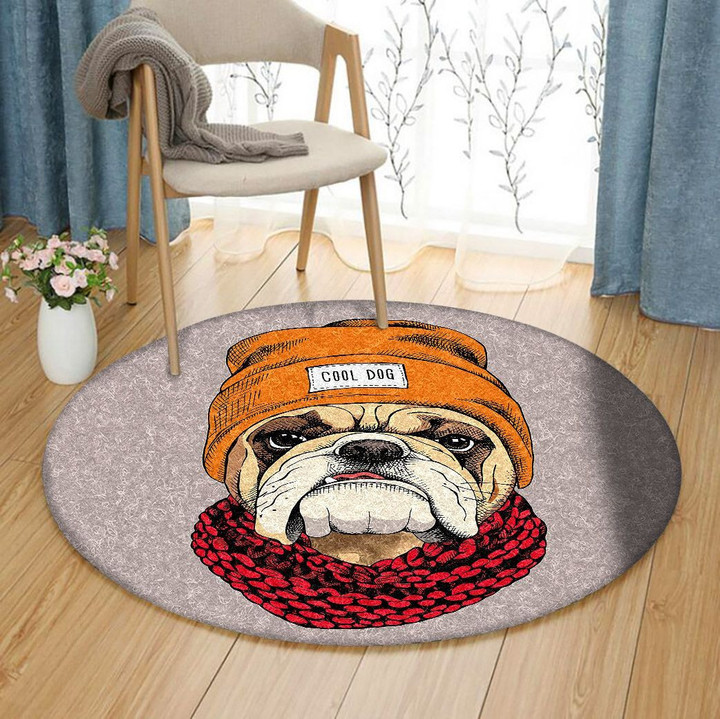 Bulldog In A Hipster Hat HV1601015TM Round Carpet