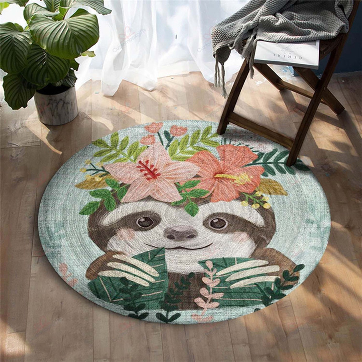 Cute Sloth With Flower GS-CL-DT2904 Round Carpet