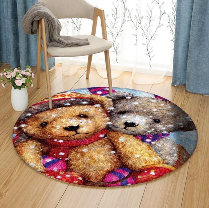 Winter Snow Teddy Bears NP1811001RR Round Carpet