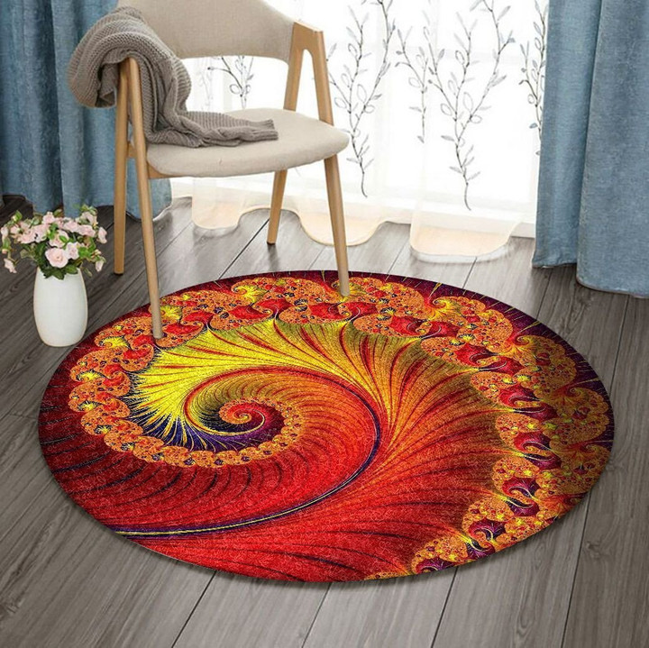 Fibonacci Spiral Art Fractal Red Yellow VD1610108RR Round Carpet