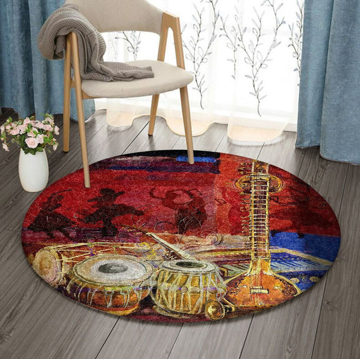 The Sitar Dhol Tabla And Harmonium VD1410109RR Round Carpet