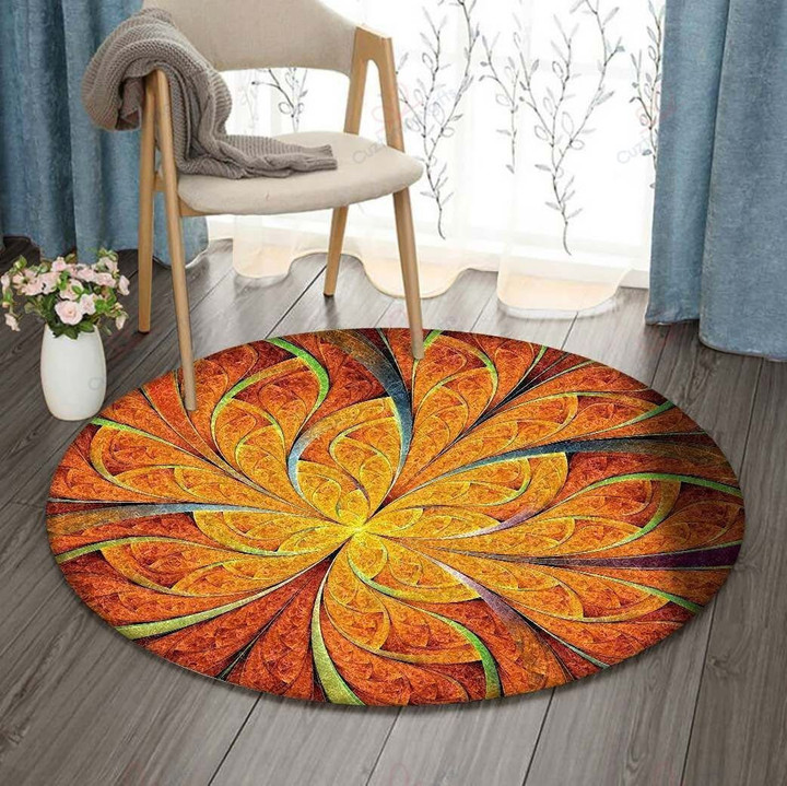 Orange Fractal Flower GS-CL-DT2306 Round Carpet
