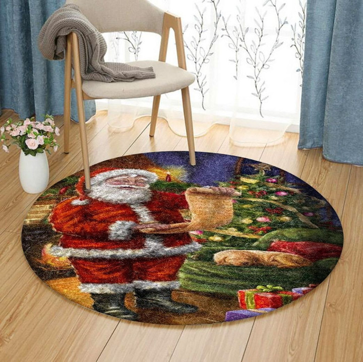 Santa Claus With Golden Retriever Christmas HN1411024RR Round Carpet