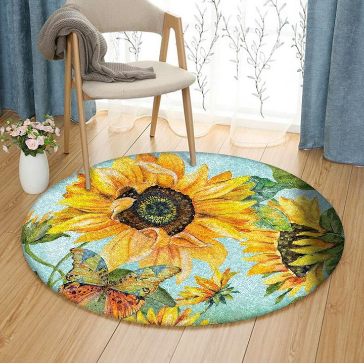 Butterfly Sunflower HM1911012TM Round Carpet