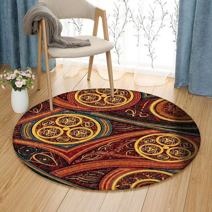 Orange And Gray Celtic Circle DN1601079RR Round Carpet