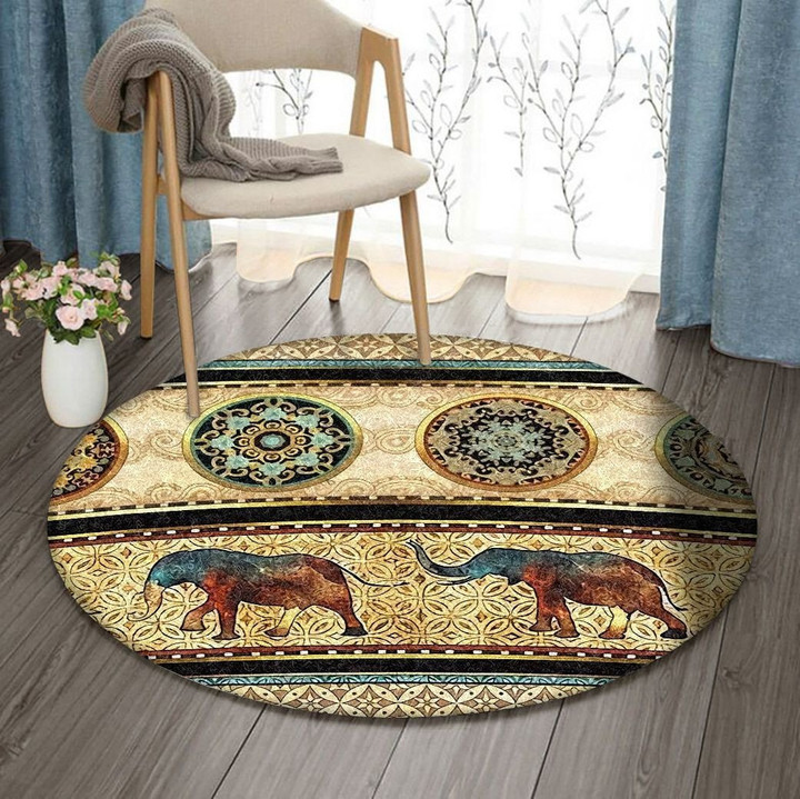 Elephant Mandala DN1410038RR Round Carpet