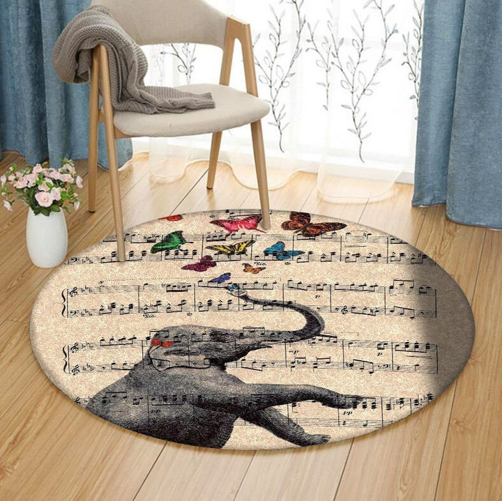 Elephant Butterfly Music Sheet DN1911061RR Round Carpet