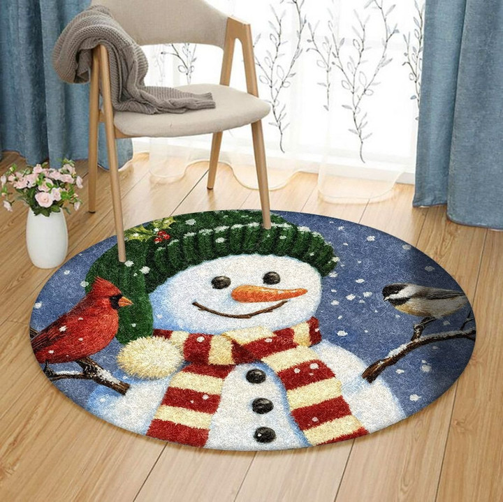 Snowman With Cardinal And Chickadee TN1412078TM Round Carpet