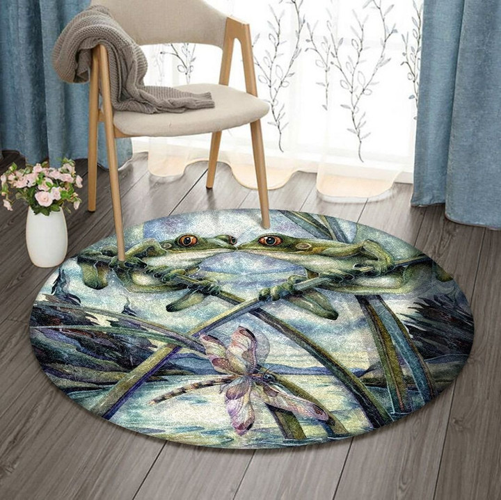 Frog Kiss In Moonlight And Dragonfly DD0510066RR Round Carpet