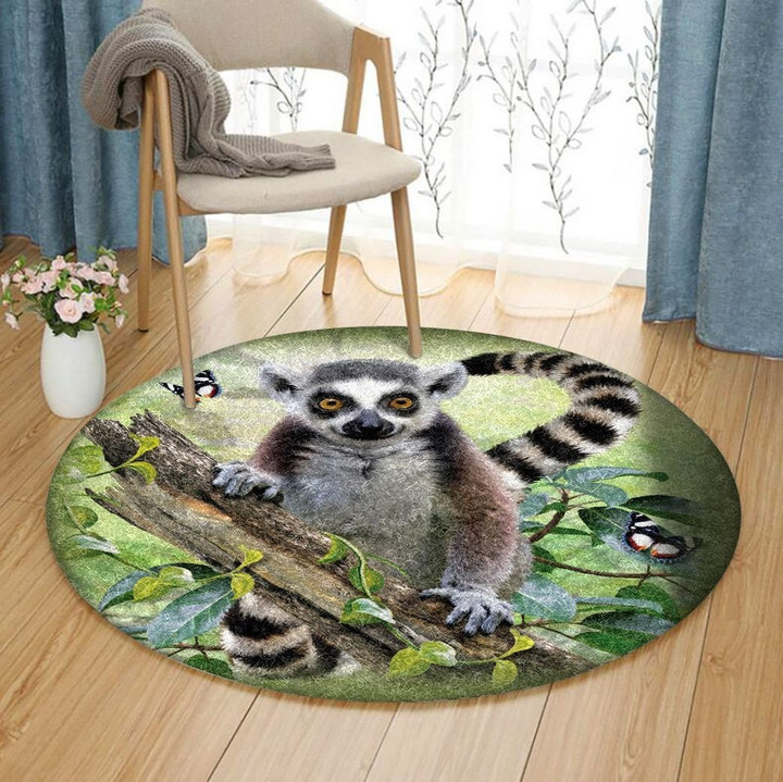 Lemur And Butterflies HM1101064TM Round Carpet