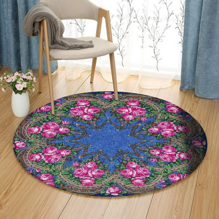 Blue Flower Garden HM2211007TM Round Carpet