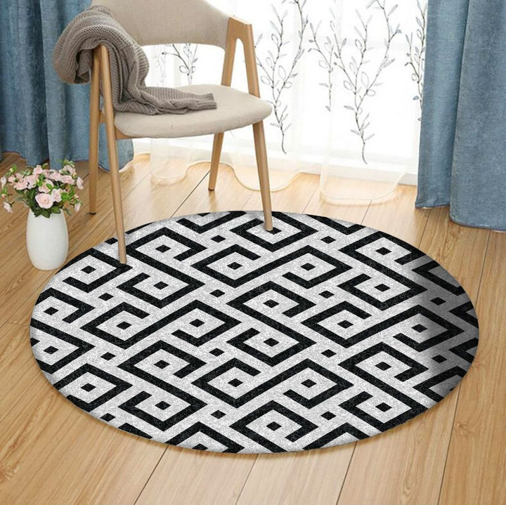 Black And White Lines Maze DN1301030RR Round Carpet