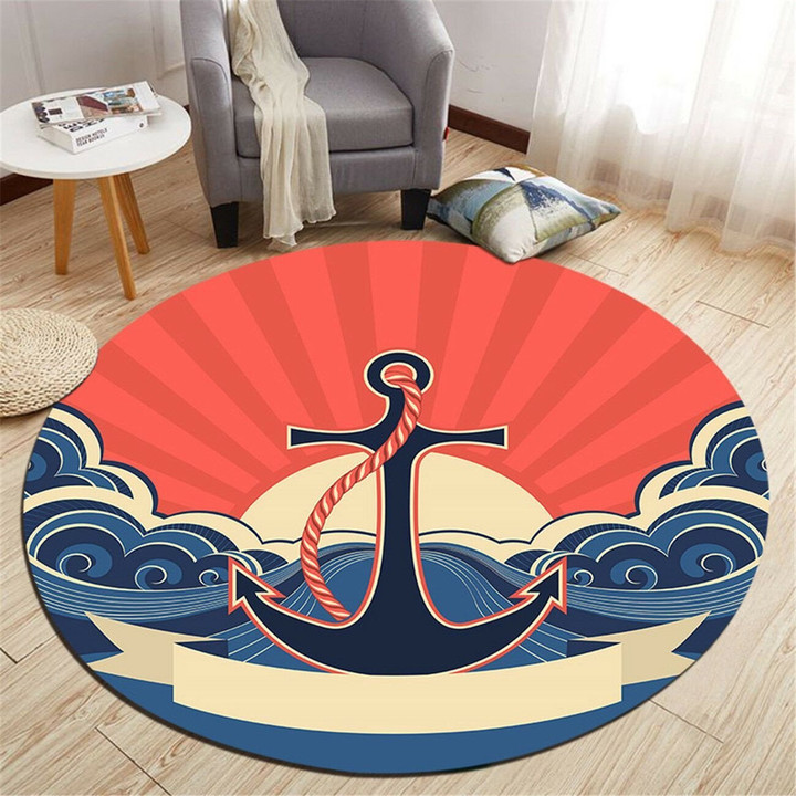 Wave With Anchor CLA2709293RR Round Carpet
