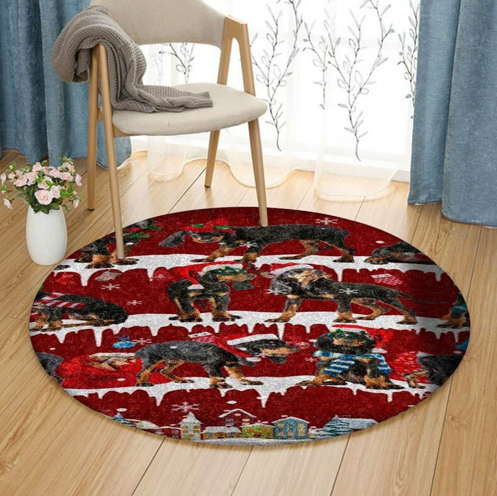 Black And Tan Coonhound Snow Christmas CL11120028MDC Round Carpet