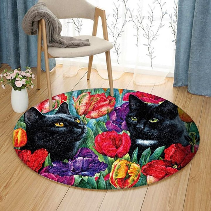 Black Cat Tulips NP0211212RR Round Carpet