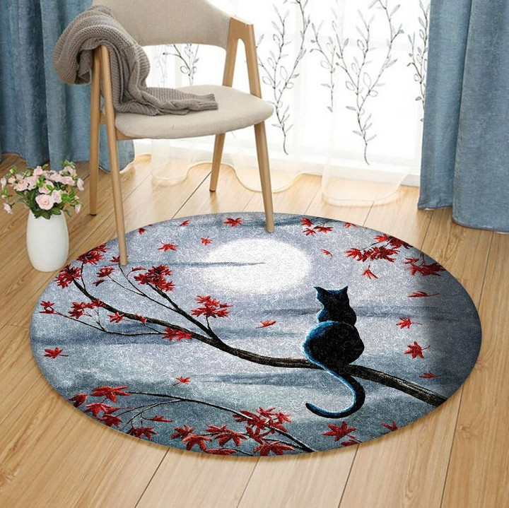 Black Cat And Moon Night DD3010185RR Round Carpet