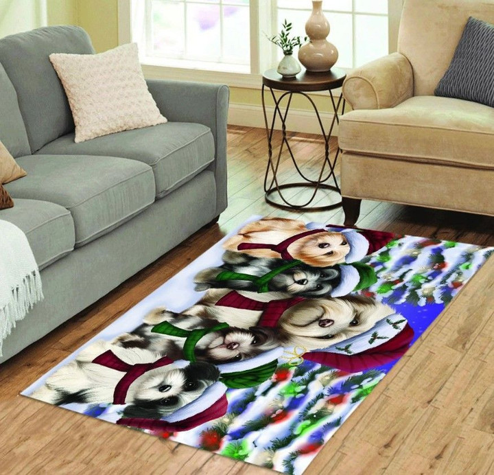 Havanese Dogs Christmas Family Portrait In Holiday Scenic Background Area Rug CLA20120390R Rug