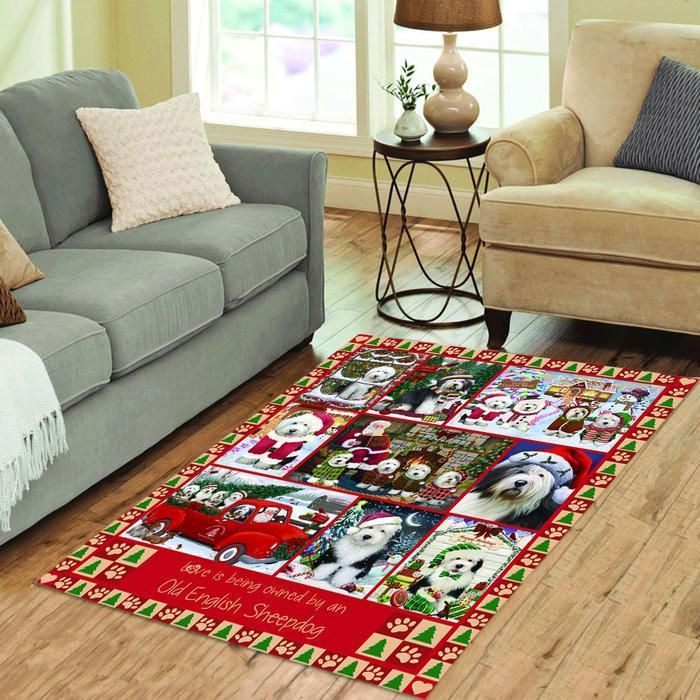 Love Is Being Owned Christmas Old English Sheepdogs Area Rug CLA20120257R Rug