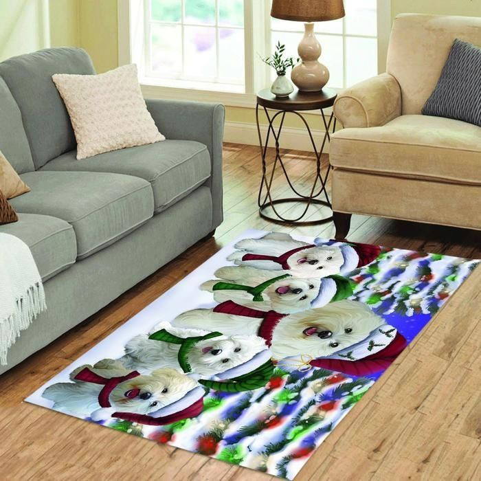 Bichon Frise Dogs Christmas Family Portrait In Holiday Scenic Background Area Rug CLA20120875R Rug