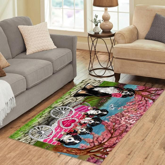 I Love Bernese Mountain Dogs In A Cart Area Rug CLA20120371R Rug