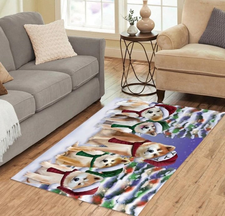 Akita Dogs Christmas Family Portrait In Holiday Scenic Background Area Rug CLA20120890R Rug