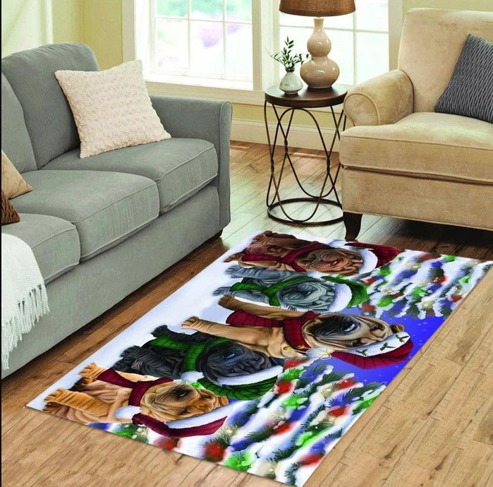 Shar Pei Dogs Christmas Family Portrait In Holiday Scenic Background Area Rug CLA20120018R Rug