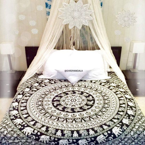 Black And White Elephant Mandala Bedding Set IYAM